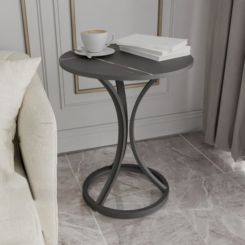 Modern Slate Round Side End Table Pedestal Table for Living Room