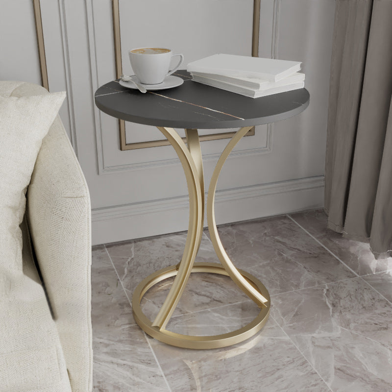 Modern Slate Round Side End Table Pedestal Table for Living Room