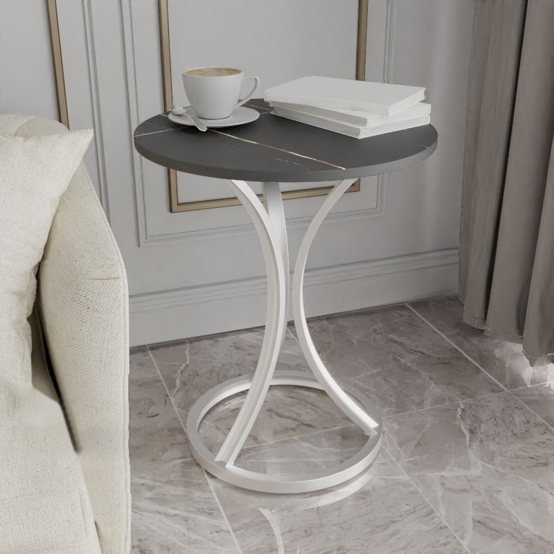 Modern Slate Round Side End Table Pedestal Table for Living Room