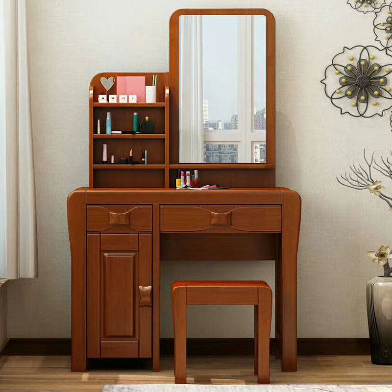 Brown Makeup Table with 2 Drawers 18.50" Wide Vanity Tables with Mirror