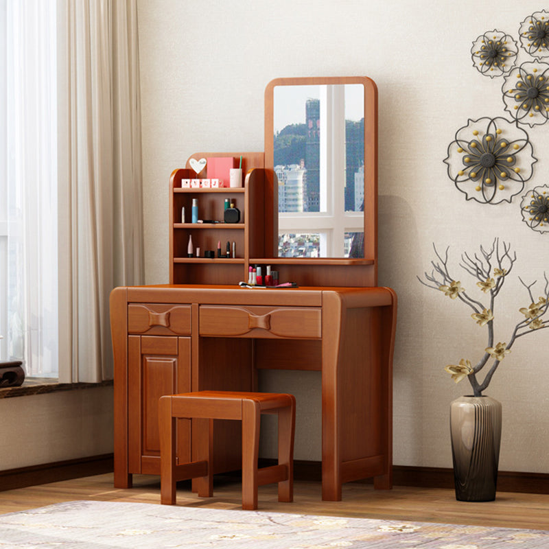 Brown Makeup Table with 2 Drawers 18.50" Wide Vanity Tables with Mirror