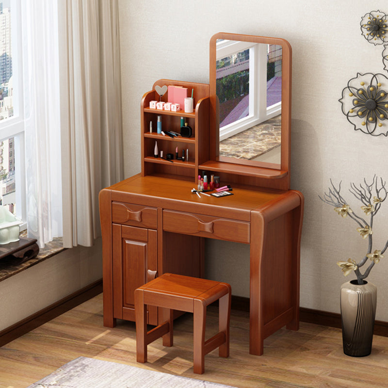 Brown Makeup Table with 2 Drawers 18.50" Wide Vanity Tables with Mirror