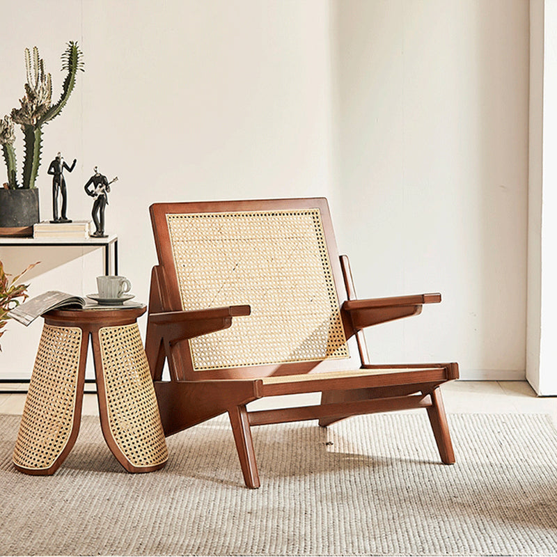 Mid-century Modern Rubberwood Solid Wood Frame Square Arms Chair