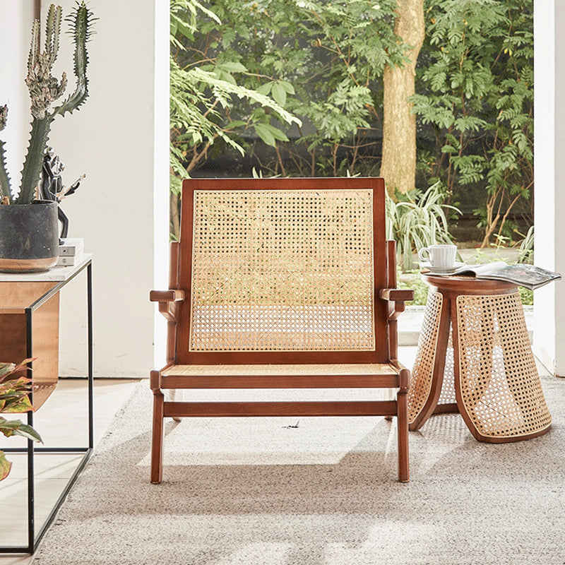 Mid-century Modern Rubberwood Solid Wood Frame Square Arms Chair