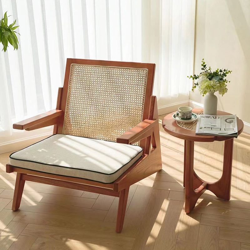 Mid-century Modern Rubberwood Solid Wood Frame Square Arms Chair