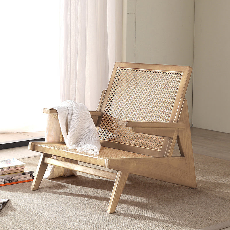 Mid-century Modern Rubberwood Solid Wood Frame Square Arms Chair