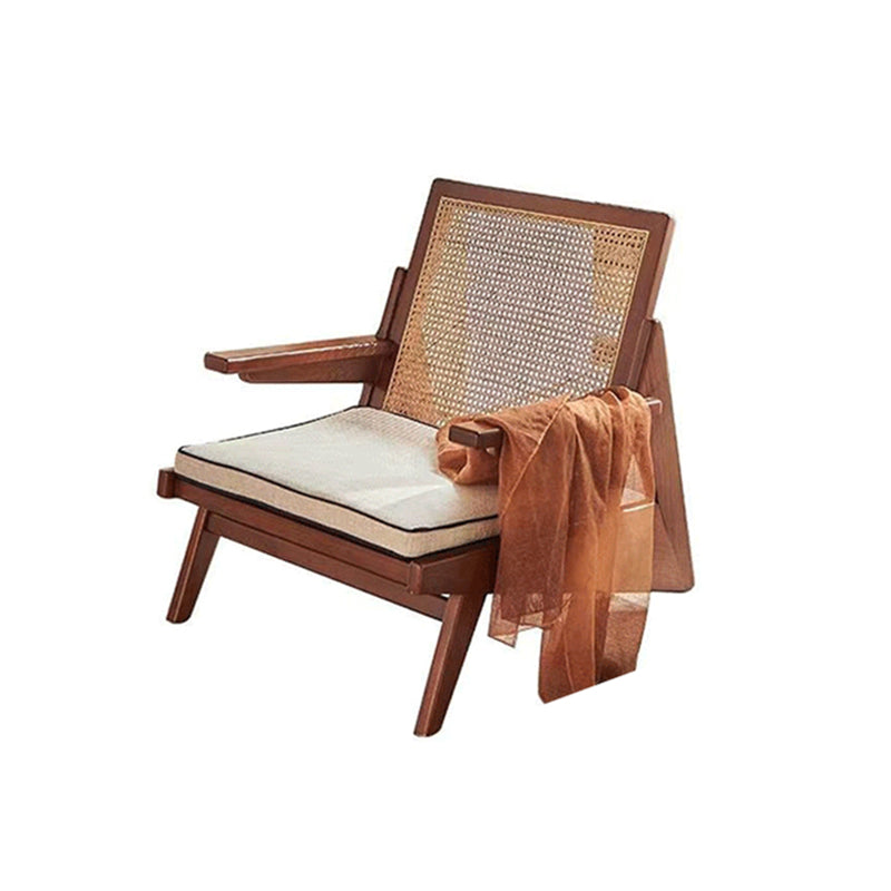 Mid-century Modern Rubberwood Solid Wood Frame Square Arms Chair