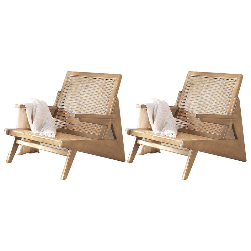 Mid-century Modern Rubberwood Solid Wood Frame Square Arms Chair