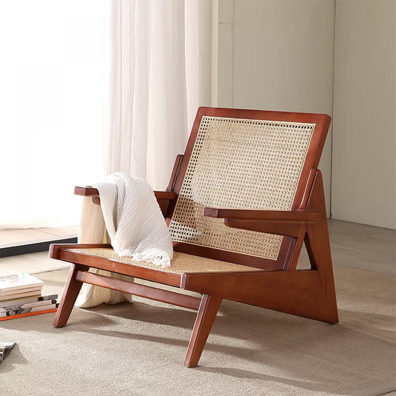 Mid-century Modern Rubberwood Solid Wood Frame Square Arms Chair