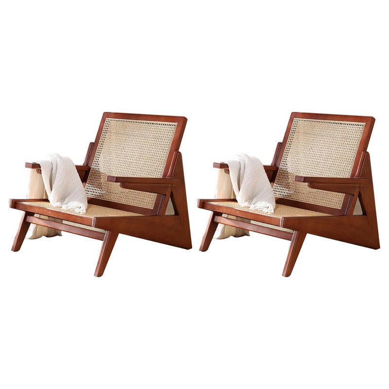 Mid-century Modern Rubberwood Solid Wood Frame Square Arms Chair