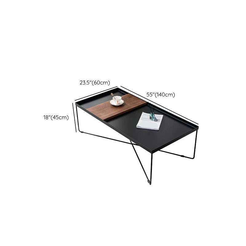 Mid-Century Modern Black Coffee Table with Iron Tray Top and Cross Legs