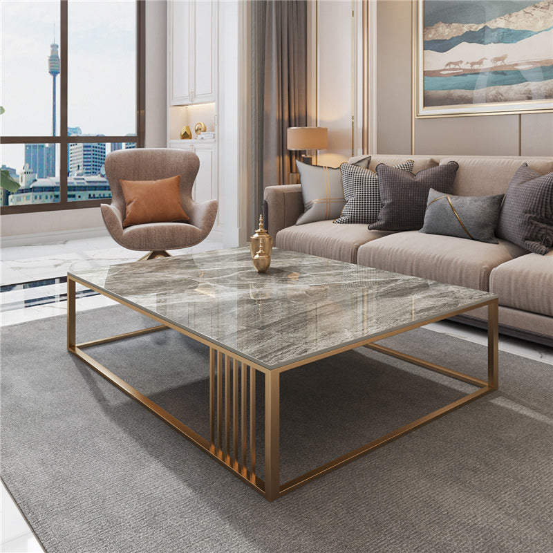Glam Rectangle Slate Coffee Table 16.53"H Steel Frame Base Cocktail Table