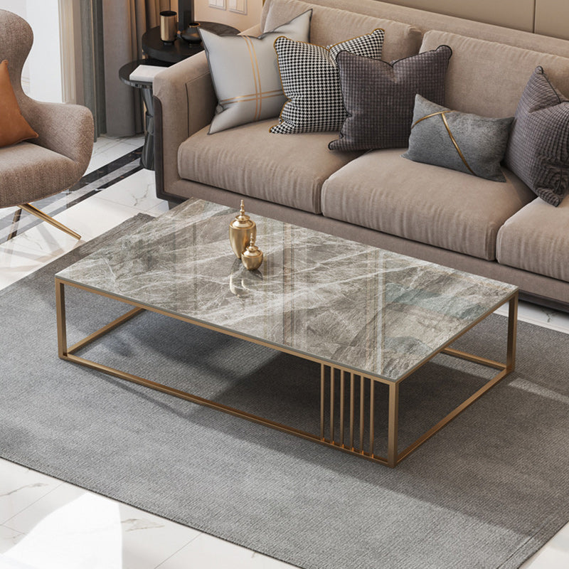Glam Rectangle Slate Coffee Table 16.53"H Steel Frame Base Cocktail Table
