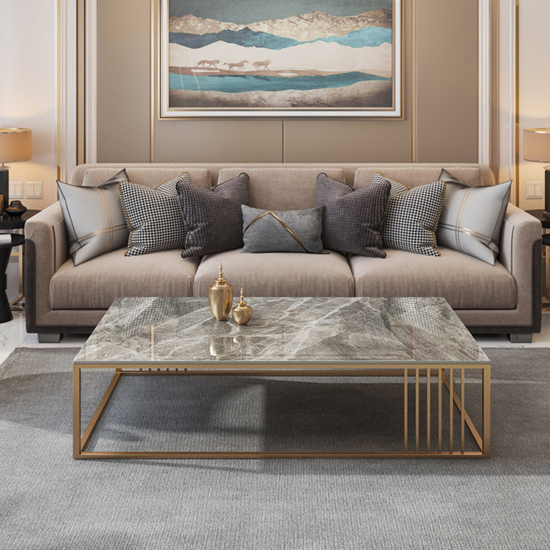 Glam Rectangle Slate Coffee Table 16.53"H Steel Frame Base Cocktail Table