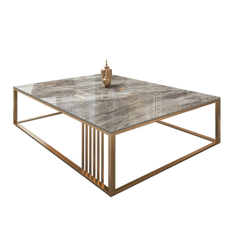 Glam Rectangle Slate Coffee Table 16.53"H Steel Frame Base Cocktail Table