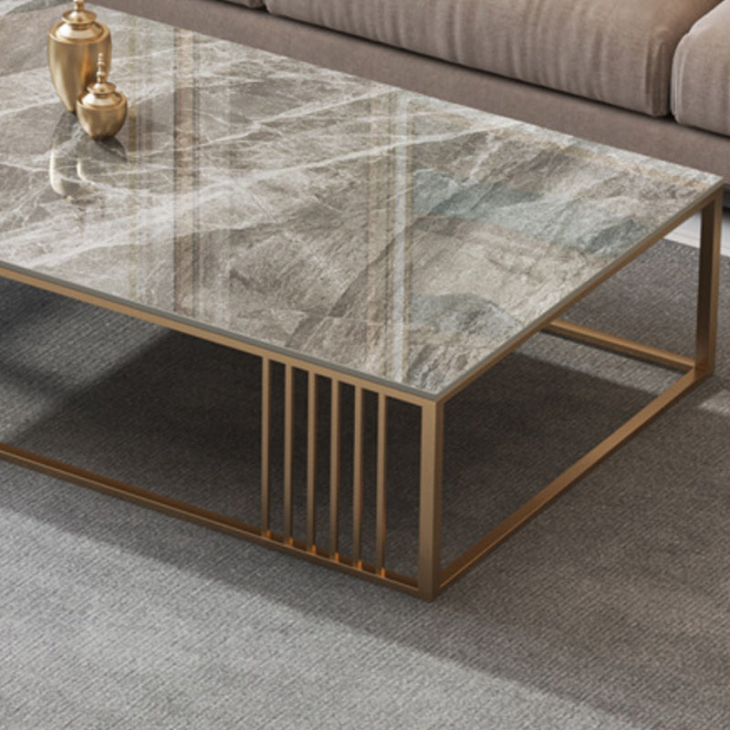 Glam Rectangle Slate Coffee Table 16.53"H Steel Frame Base Cocktail Table