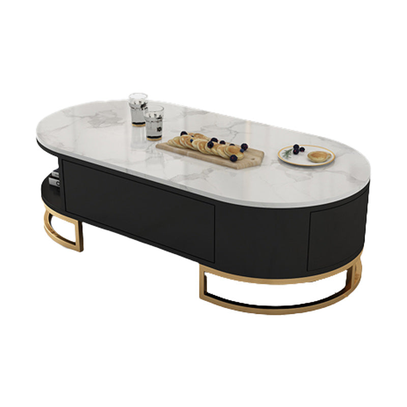 White Glam Pedestal Base Coffee Table with Stone Top and Metal Base