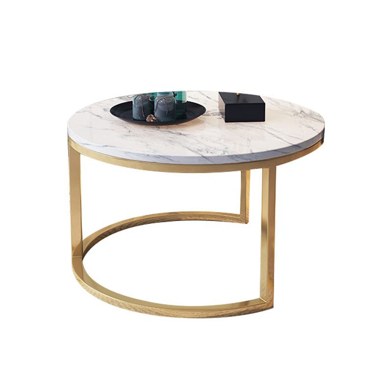 White Glam Pedestal Base Coffee Table with Stone Top and Metal Base