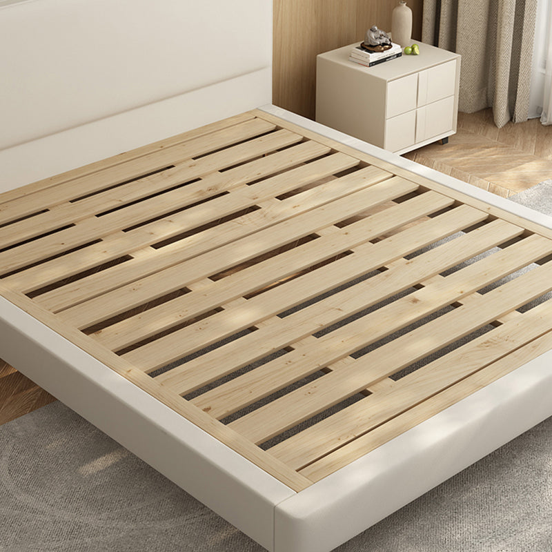 Wood and Upholstered Standard Bed with Headboard Panel Bed in Beige