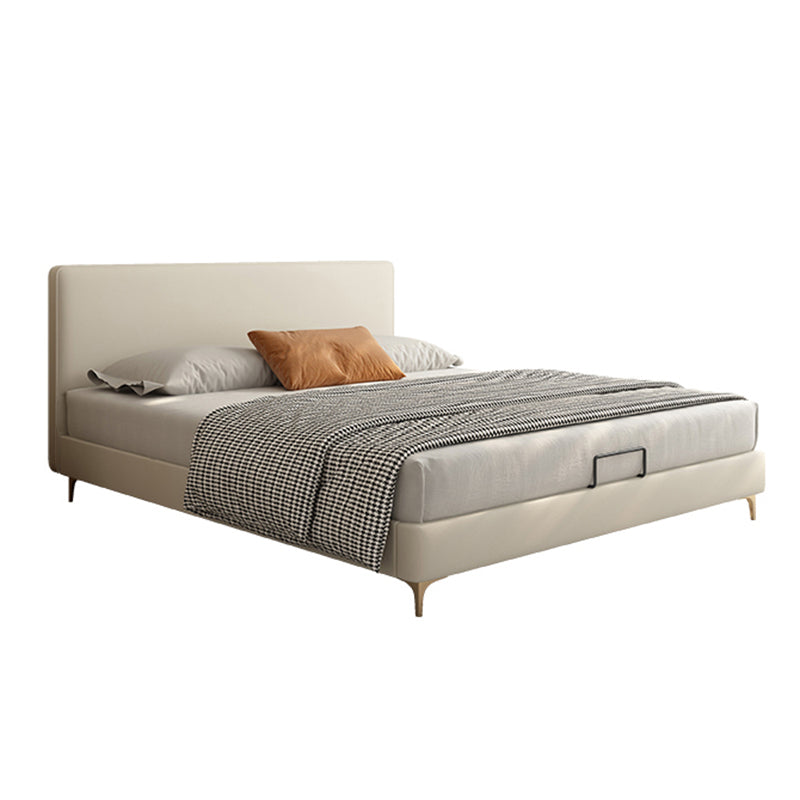 Wood and Upholstered Standard Bed with Headboard Panel Bed in Beige