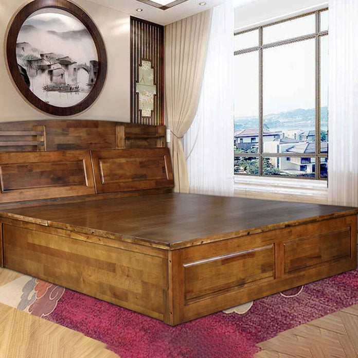 Mid-Century Solid Wood Standard Bed Footboard Bed with Headboard