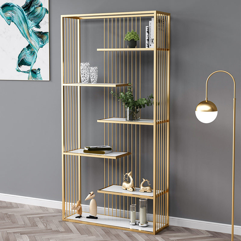 Modern Antique Finish Shelf Bookcase Metal Etagere Bookshelf with Shelves