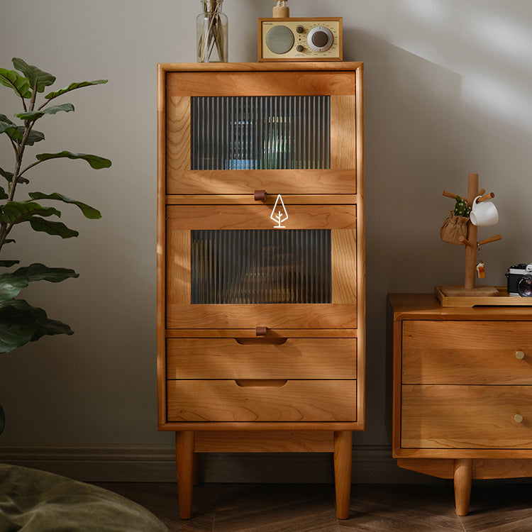 Contemporary Cabinet Solid Wood with Glass Doors and Drawers Accent Cabinet