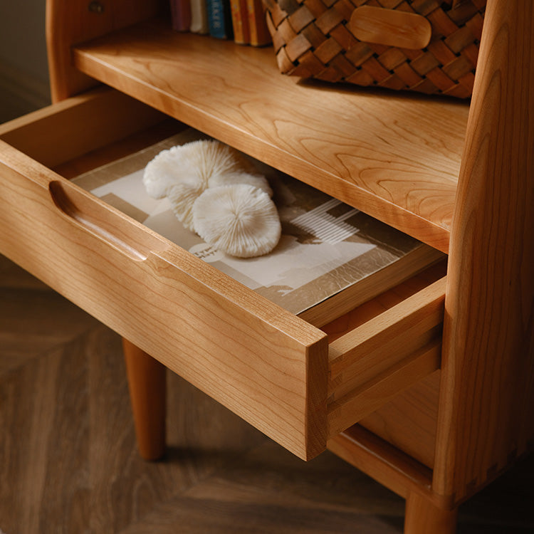 Contemporary Cabinet Solid Wood with Glass Doors and Drawers Accent Cabinet