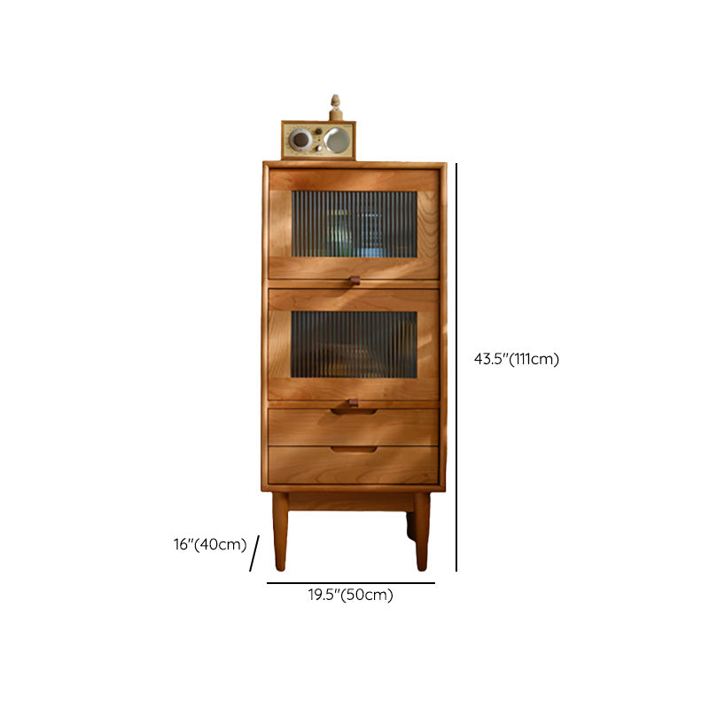 Contemporary Cabinet Solid Wood with Glass Doors and Drawers Accent Cabinet