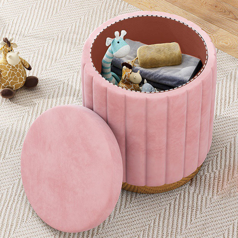 Velvet Ottoman Whole Colored Cylinder Shape Fade Resistant Ottoman with Storage