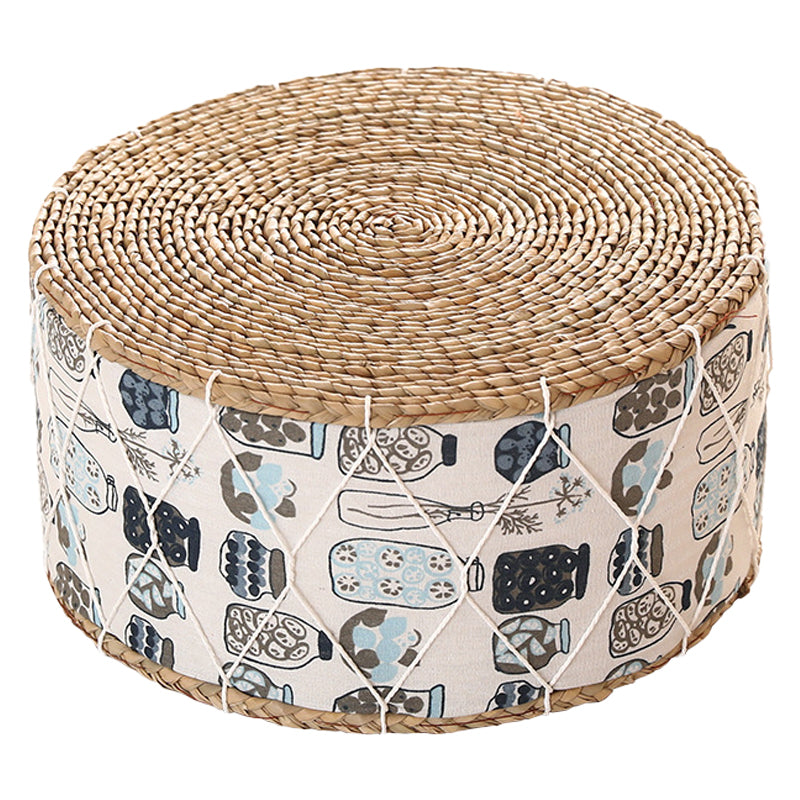 Traditional Poof Tribal Pattern Cylinder Shape Rattan Tear Resistant Pouf