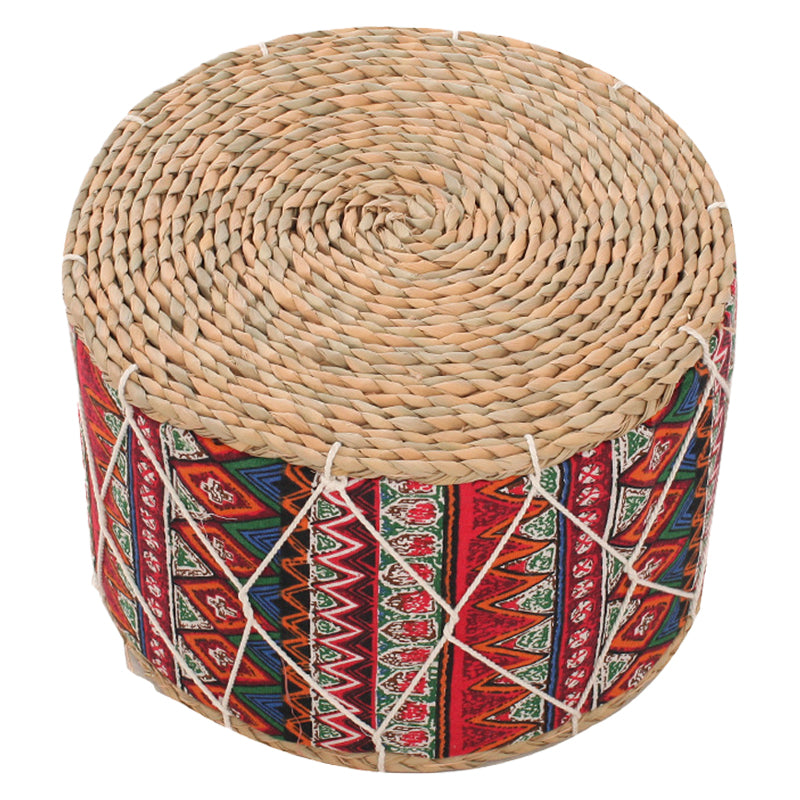 Traditional Poof Tribal Pattern Cylinder Shape Rattan Tear Resistant Pouf