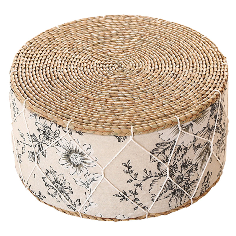 Traditional Poof Tribal Pattern Cylinder Shape Rattan Tear Resistant Pouf