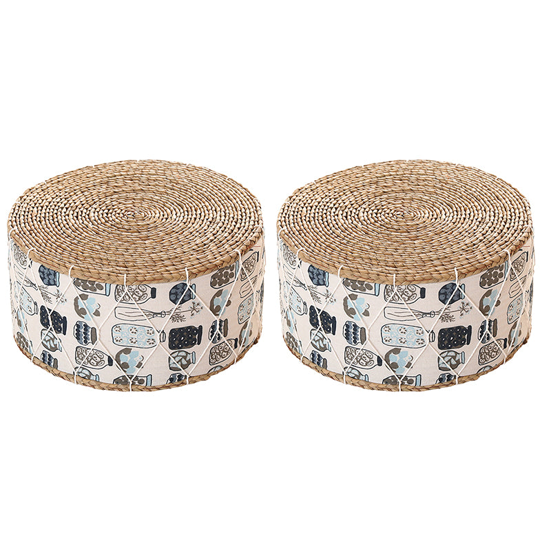 Traditional Poof Tribal Pattern Cylinder Shape Rattan Tear Resistant Pouf