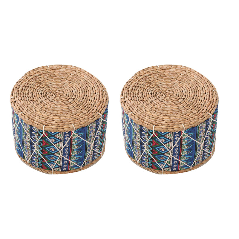 Traditional Poof Tribal Pattern Cylinder Shape Rattan Tear Resistant Pouf