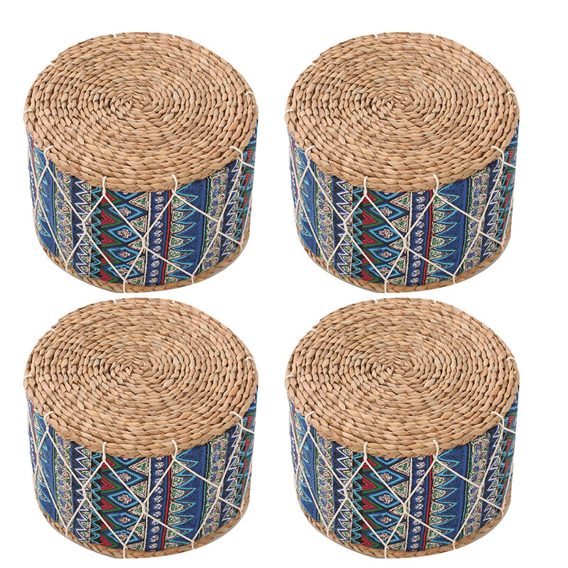Traditional Poof Tribal Pattern Cylinder Shape Rattan Tear Resistant Pouf