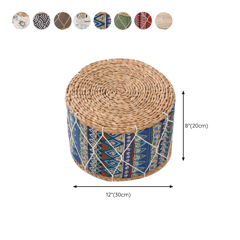 Traditional Poof Tribal Pattern Cylinder Shape Rattan Tear Resistant Pouf
