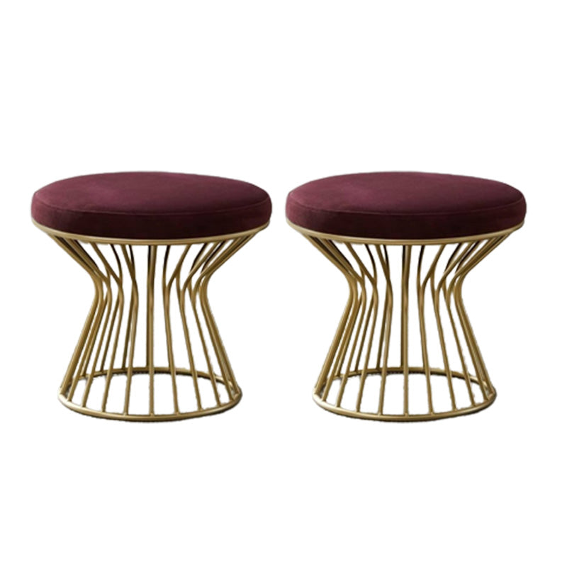 Gorgeous Ottoman Velvet Upholstered Solid Color Metal Frame Round Ottoman