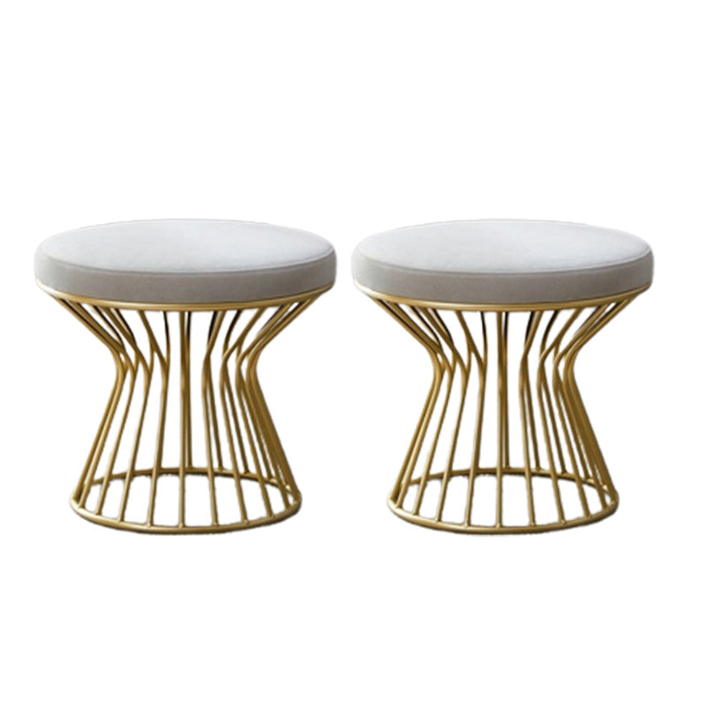 Gorgeous Ottoman Velvet Upholstered Solid Color Metal Frame Round Ottoman