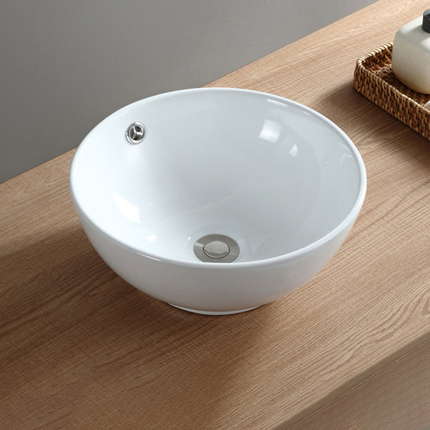 Modern Bathroom Sink Pop-Up Drain Porcelain Round Vessel Sink