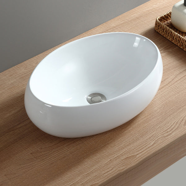Modern Bathroom Sink Pop-Up Drain Porcelain Round Vessel Sink