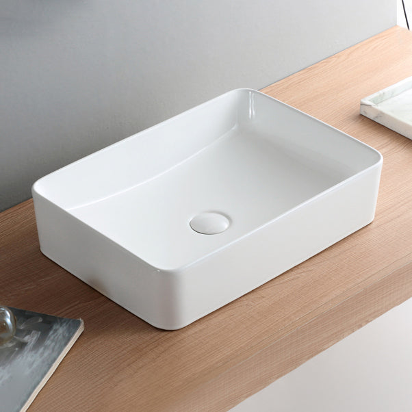 Modern Bathroom Sink Pop-Up Drain Porcelain Round Vessel Sink