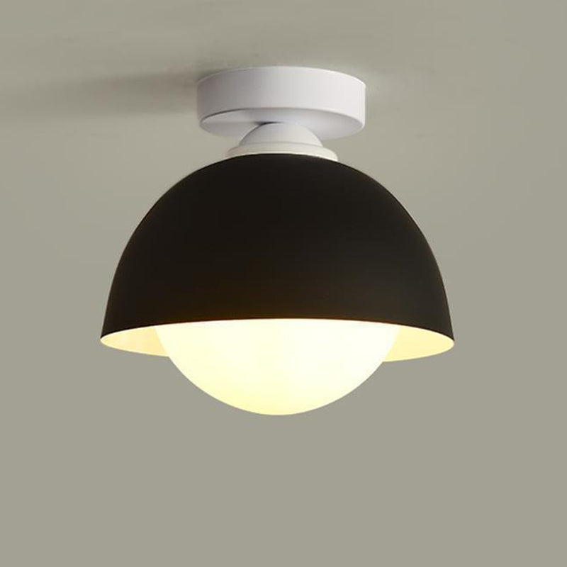 Dome Shape Flush Mount Modern Style Metal 1 Light Flush Ceiling Light in White/black