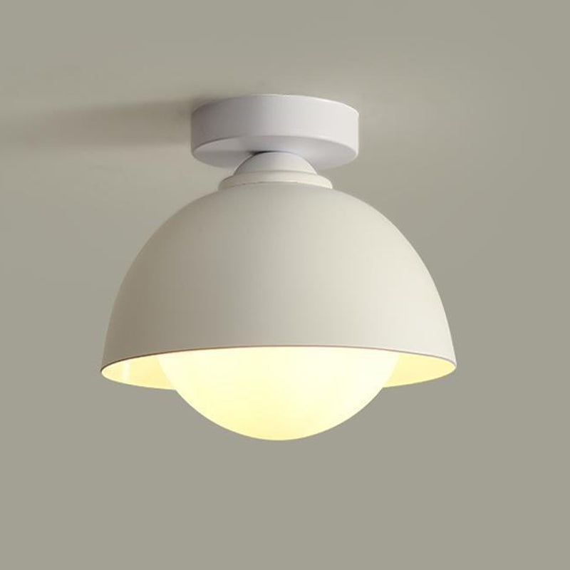 Dome Shape Flush Mount Modern Style Metal 1 Light Flush Ceiling Light in White/black