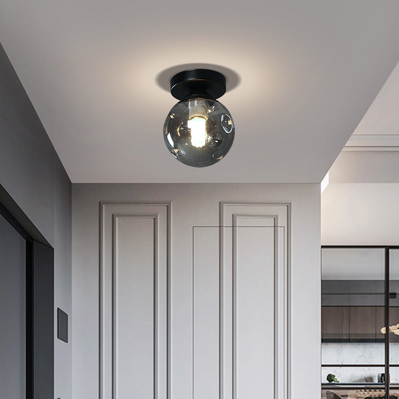 Sphere Shape Flush Light Modern Style Glass 1 Light Flush Ceiling Light in Black / Amber