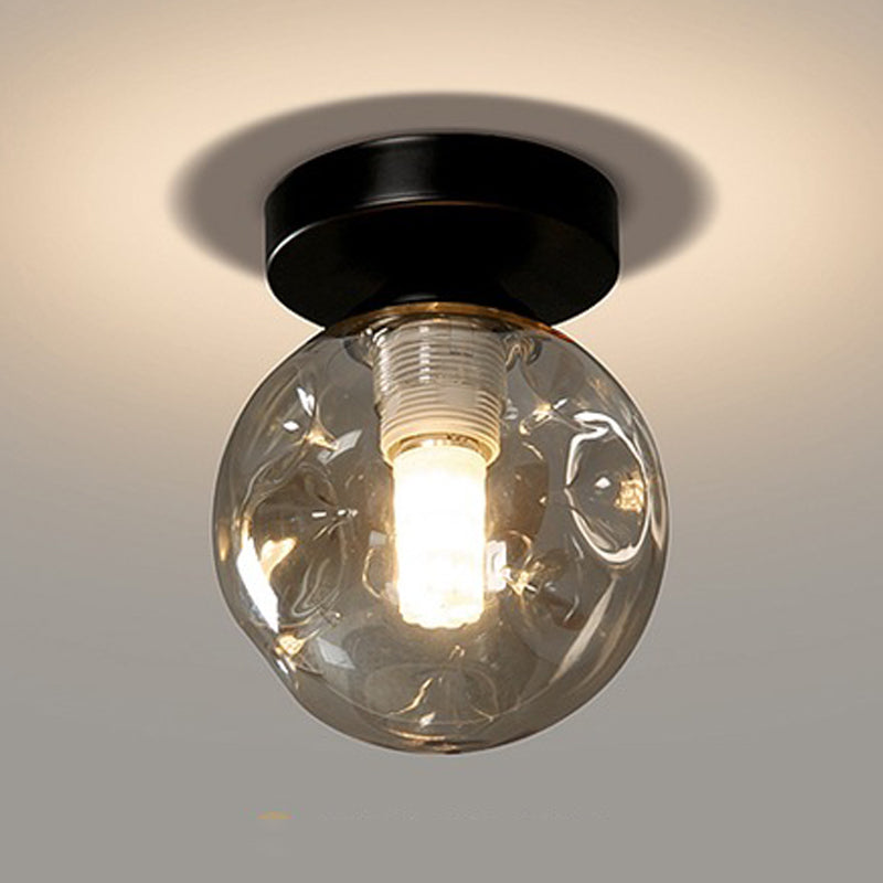 Sphere Shape Flush Light Modern Style Glass 1 Light Flush Ceiling Light in Black / Amber