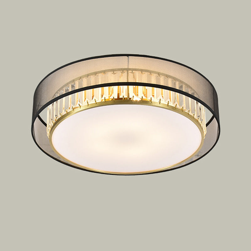 Modern Flush Light Drum Ceiling Lighting with Crystal and Fabric for Bedroom