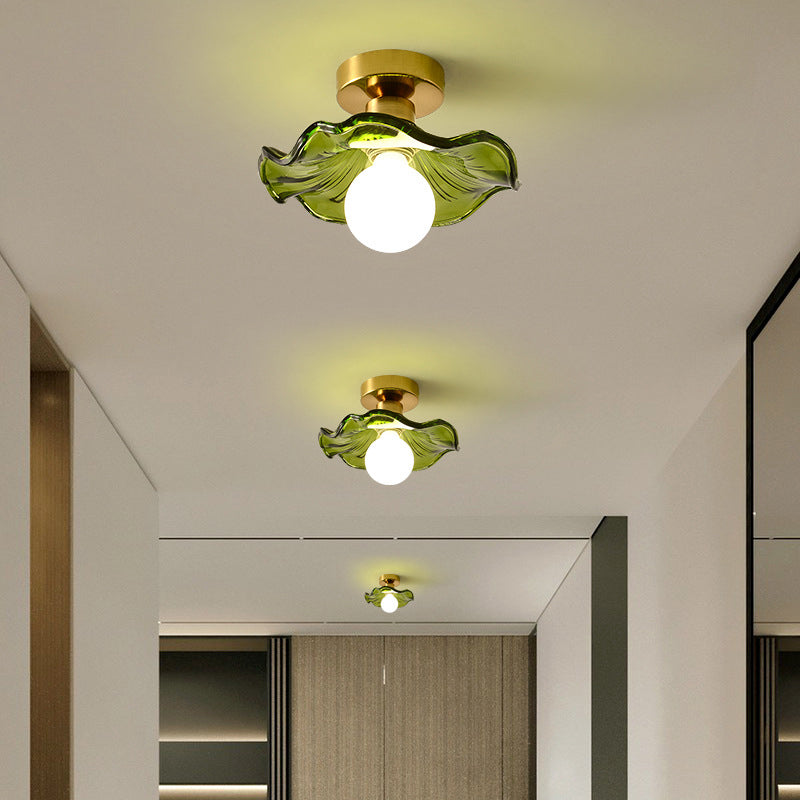 Wavy Shape Flush Mount Modern Style Glass 1 Light Flush Light in Clear /Green