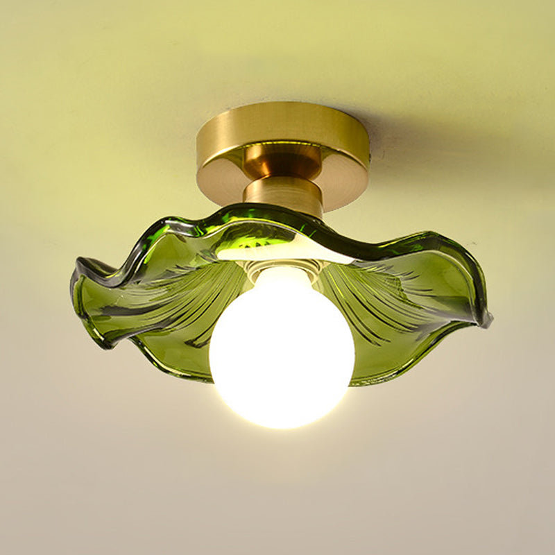 Wavy Shape Flush Mount Modern Style Glass 1 Light Flush Light in Clear /Green