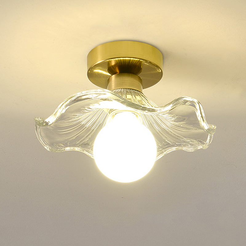 Wavy Shape Flush Mount Modern Style Glass 1 Light Flush Light in Clear /Green
